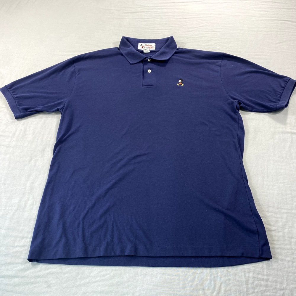 VINTAGE Disney Fashion Mickey Mouse Polo Shirt Mens XXL 2XL Blue Golf Casual USA